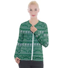 Christmas Knit Digital Casual Zip Up Jacket by Mariart