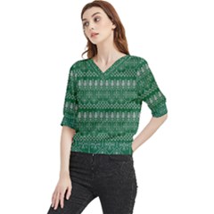 Christmas Knit Digital Quarter Sleeve Blouse