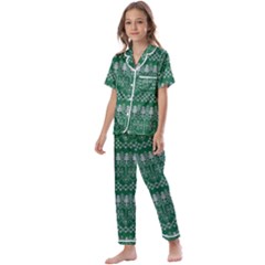 Christmas Knit Digital Kids  Satin Short Sleeve Pajamas Set