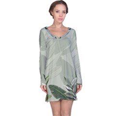 Banana Leaf Plant Pattern Long Sleeve Nightdress