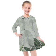 Banana Leaf Plant Pattern Kids  Quarter Sleeve Shirt Dress by Alisyart