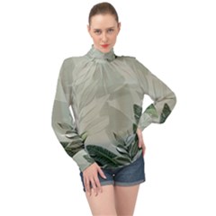 Banana Leaf Plant Pattern High Neck Long Sleeve Chiffon Top by Alisyart