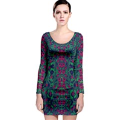 Tree Flower Paradise Of Inner Peace And Calm Pop-art Long Sleeve Bodycon Dress by pepitasart