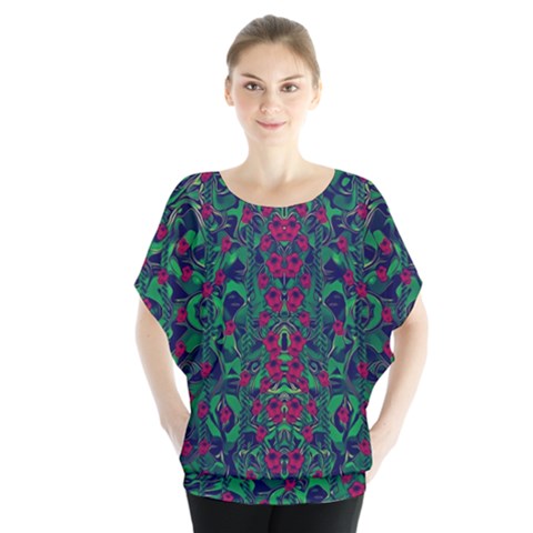 Tree Flower Paradise Of Inner Peace And Calm Pop-art Batwing Chiffon Blouse by pepitasart