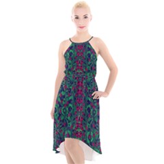 Tree Flower Paradise Of Inner Peace And Calm Pop-art High-low Halter Chiffon Dress  by pepitasart