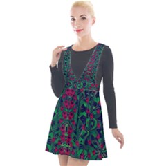 Tree Flower Paradise Of Inner Peace And Calm Pop-art Plunge Pinafore Velour Dress by pepitasart