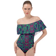 Tree Flower Paradise Of Inner Peace And Calm Pop-art Off Shoulder Velour Bodysuit  by pepitasart