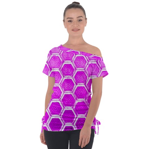 Hexagon Windows Off Shoulder Tie-up Tee by essentialimage