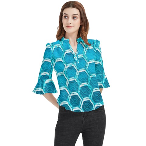 Hexagon Windows Loose Horn Sleeve Chiffon Blouse by essentialimage