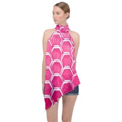 Hexagon Windows Halter Asymmetric Satin Top