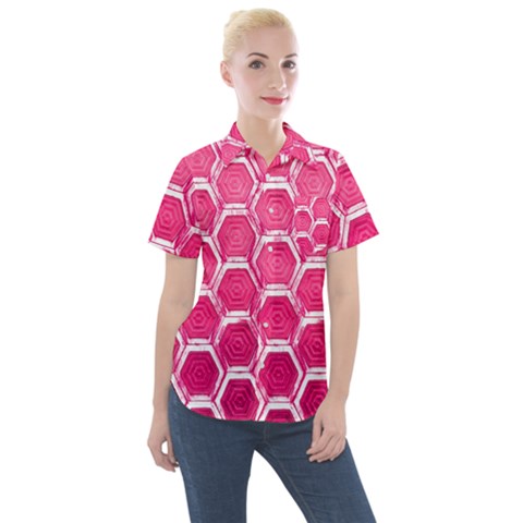 Hexagon Windows Women s Short Sleeve Pocket Shirt by essentialimage