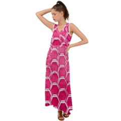 Hexagon Windows V-Neck Chiffon Maxi Dress