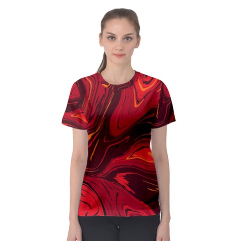 Red Vivid Marble Pattern Women s Sport Mesh Tee by goljakoff