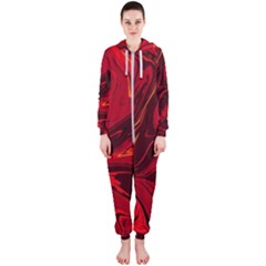 Red Vivid Marble Pattern Hooded Jumpsuit (ladies)  by goljakoff