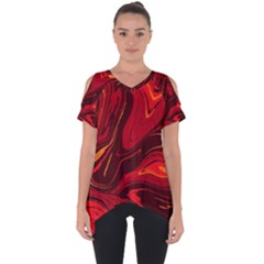 Red Vivid Marble Pattern Cut Out Side Drop Tee by goljakoff