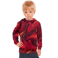 Red Vivid Marble Pattern Kids  Hooded Pullover by goljakoff