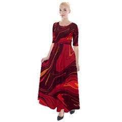 Red Vivid Marble Pattern Half Sleeves Maxi Dress by goljakoff