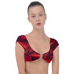 Red Vivid Marble Pattern Cap Sleeve Ring Bikini Top by goljakoff