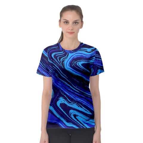 Blue Vivid Marble Pattern 16 Women s Sport Mesh Tee by goljakoff