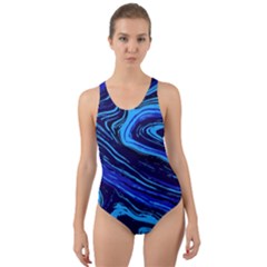 Blue Vivid Marble Pattern 16 Cut-out Back One Piece Swimsuit by goljakoff