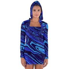 Blue Vivid Marble Pattern 16 Long Sleeve Hooded T-shirt by goljakoff