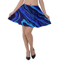 Blue Vivid Marble Pattern 16 Velvet Skater Skirt by goljakoff