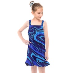 Blue Vivid Marble Pattern 16 Kids  Overall Dress by goljakoff