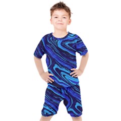 Blue Vivid Marble Pattern 16 Kids  Tee And Shorts Set by goljakoff