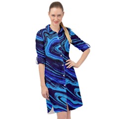 Blue Vivid Marble Pattern 16 Long Sleeve Mini Shirt Dress by goljakoff