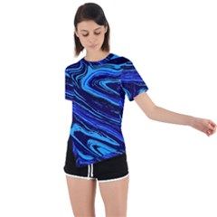 Blue Vivid Marble Pattern 16 Asymmetrical Short Sleeve Sports Tee by goljakoff