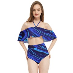 Blue Vivid Marble Pattern 16 Halter Flowy Bikini Set  by goljakoff