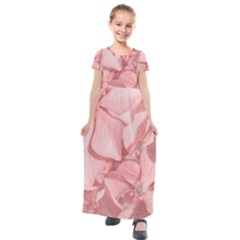 Coral Colored Hortensias Floral Photo Kids  Short Sleeve Maxi Dress by dflcprintsclothing