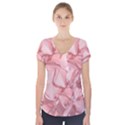 Coral Colored Hortensias Floral Photo Short Sleeve Front Detail Top View1