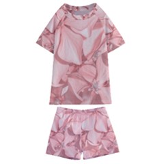 Coral Colored Hortensias Floral Photo Kids  Swim Tee And Shorts Set by dflcprintsclothing