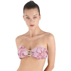 Coral Colored Hortensias Floral Photo Twist Bandeau Bikini Top by dflcprintsclothing