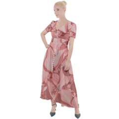 Coral Colored Hortensias Floral Photo Button Up Short Sleeve Maxi Dress by dflcprintsclothing