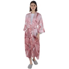 Coral Colored Hortensias Floral Photo Maxi Satin Kimono by dflcprintsclothing