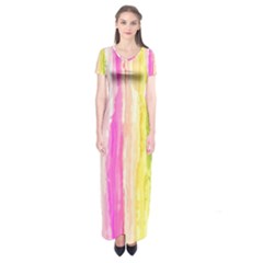 Colorful Streaked Stripes Short Sleeve Maxi Dress