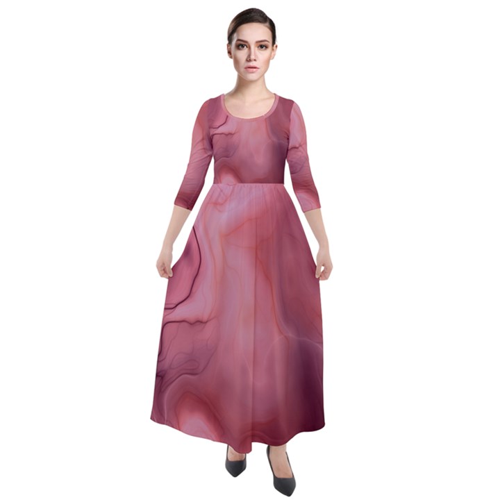 pink Quarter Sleeve Maxi Velour Dress