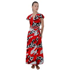 Red Cat  Flutter Sleeve Maxi Dress