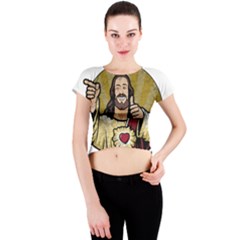 Buddy Christ Crew Neck Crop Top by Valentinaart