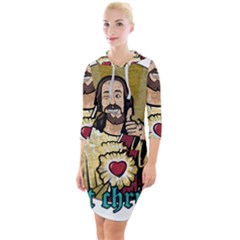 Buddy Christ Quarter Sleeve Hood Bodycon Dress by Valentinaart