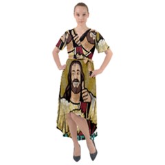 Buddy Christ Front Wrap High Low Dress by Valentinaart