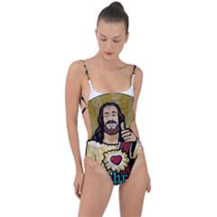 Buddy Christ Tie Strap One Piece Swimsuit by Valentinaart