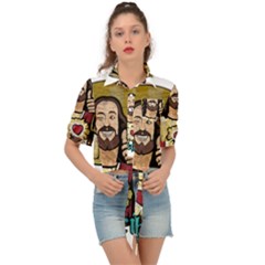 Buddy Christ Tie Front Shirt  by Valentinaart