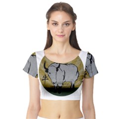 Chinese New Year ¨c Year Of The Ox Short Sleeve Crop Top by Valentinaart