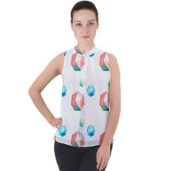 Diamonds Mock Neck Chiffon Sleeveless Top by Sparkle