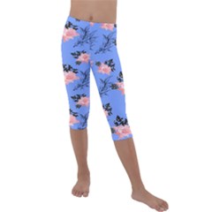 Flowers Pattern Kids  Lightweight Velour Capri Leggings  by Sparkle