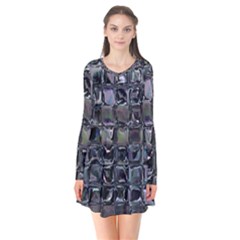 Funky Mosaic  Long Sleeve V-neck Flare Dress