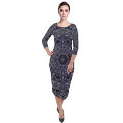 Mellow Mandala  Quarter Sleeve Midi Velour Bodycon Dress by MRNStudios